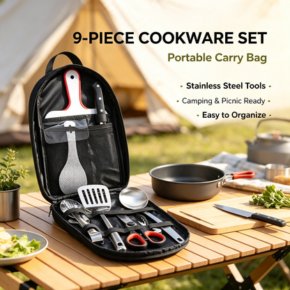 9-Piece Camping Cookware Set with Carry Bag