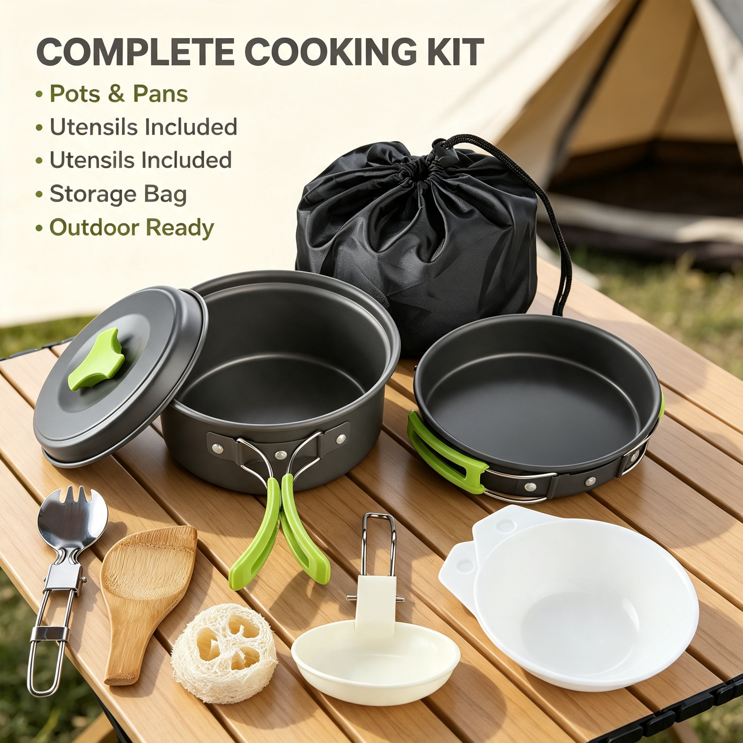 Outdoor Camping Cookware Set with Storage Bag
