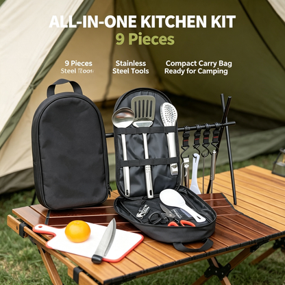 9-Piece Camping Cookware Set with Carry Bag