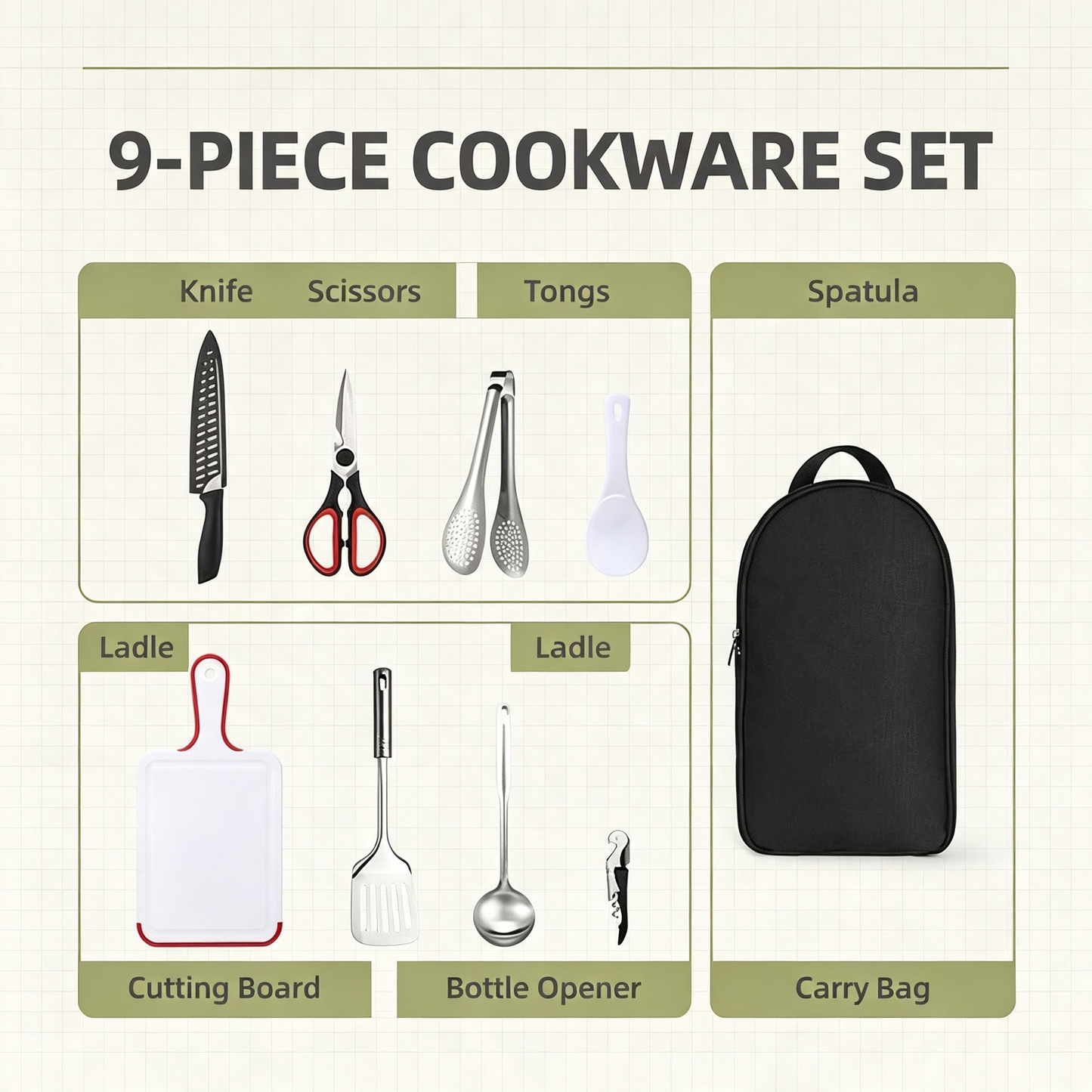 9-Piece Camping Cookware Set with Carry Bag