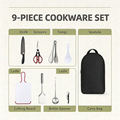 9-Piece Camping Cookware Set with Carry Bag