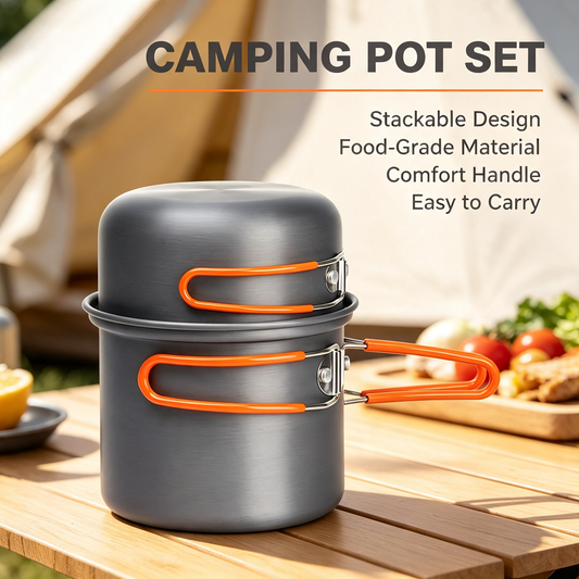 Outdoor Camping Pot Set with Folding Handles